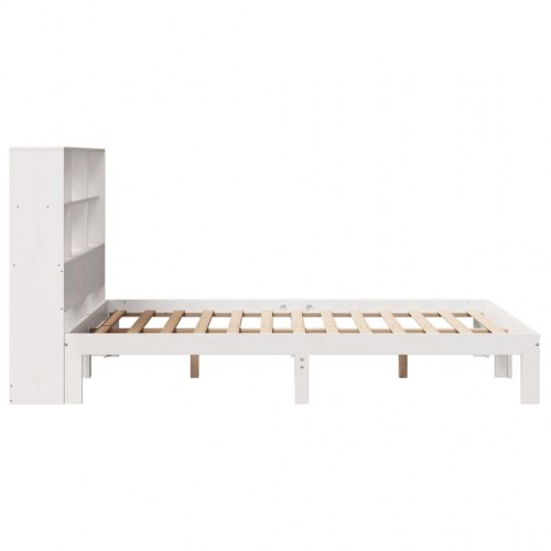 Seng med reol uden madras 140x200 cm - massivt fyrretræ, hvid