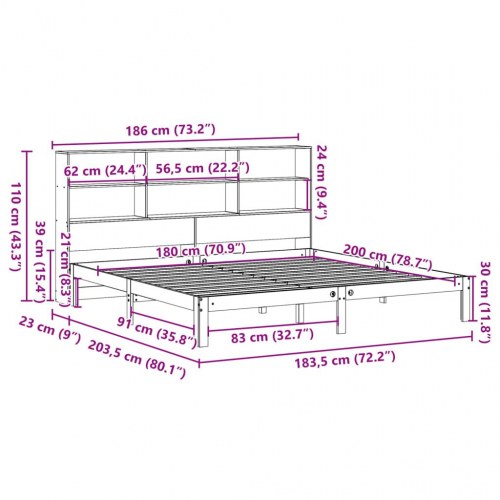 Seng med reol uden madras 180x200 cm massivt fyrretræ