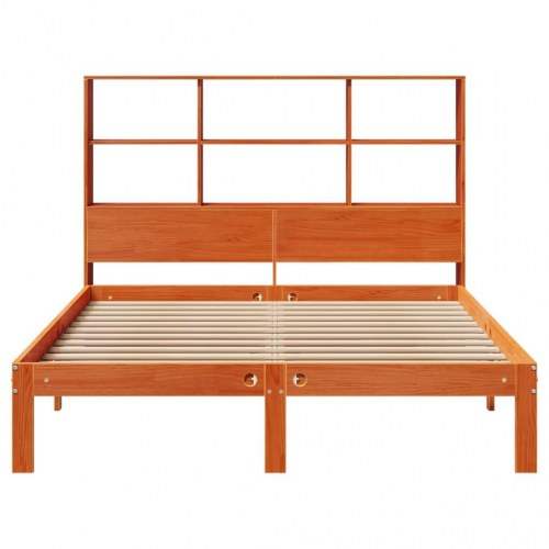 Seng med reol uden madras 135×190 cm - massivt fyrretræ, gyldenbrun