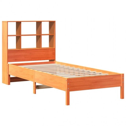 Seng med reol uden madras 90x190 cm massivt fyrretræ gyldenbrun