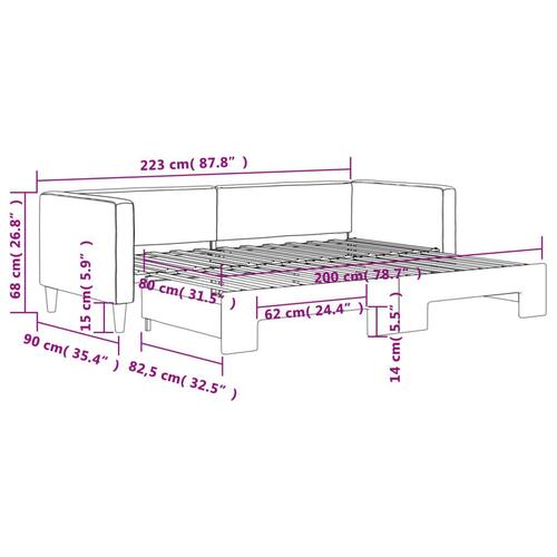 Daybed med udtræk 80x200 cm stof gråbrun