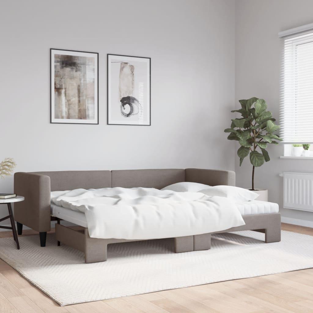 Daybed med udtræk og madras 80x200 cm stof gråbrun billede