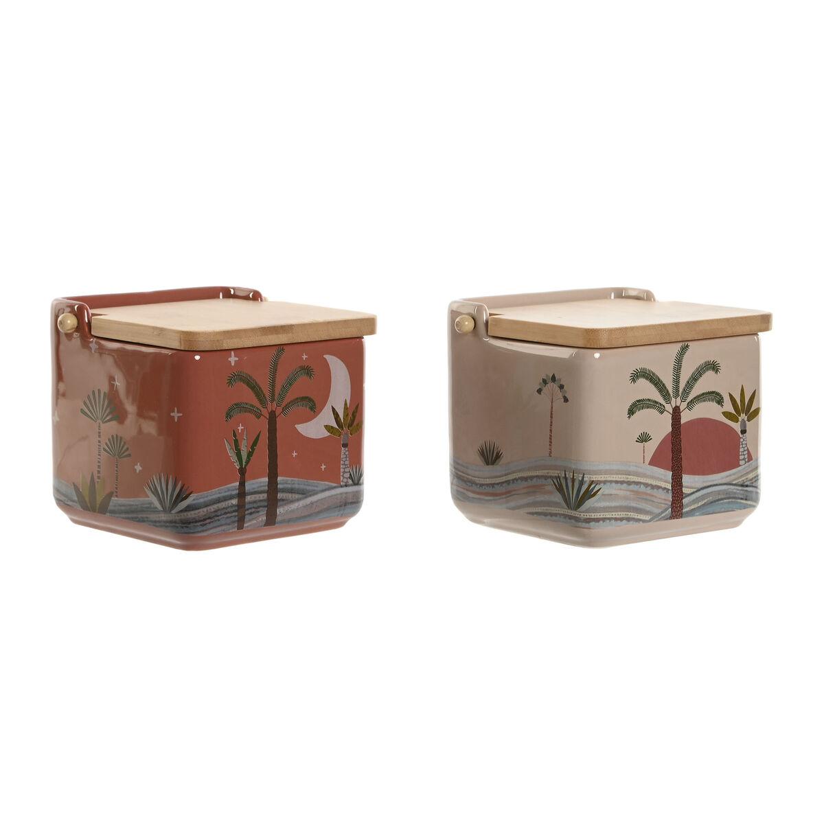Saltbøsse Med Låg Home Esprit Beige Pink Terrakotta Syren Bambus 750 Enheder