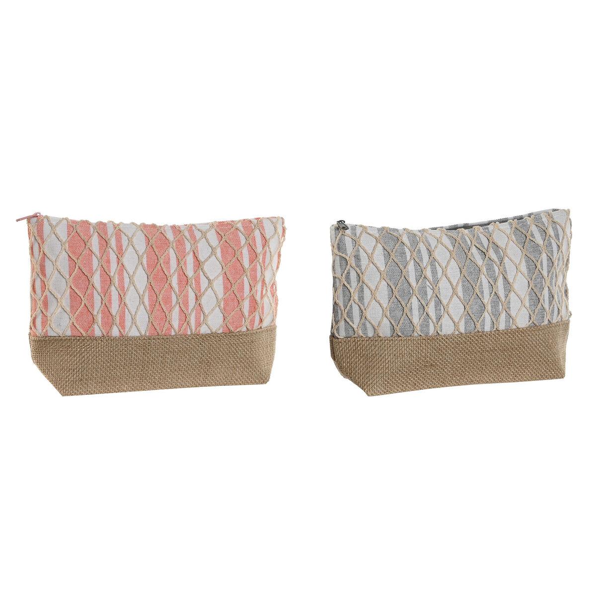 Rejsetoilettaske Home Esprit Grå Koral 25 X 7 X 15 Cm 2 Enheder