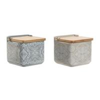 Saltbøsse med låg Home ESPRIT Blå Beige Pink Syren Bambus 750 ml 14 x 12,5 x 12 cm (2 enheder)