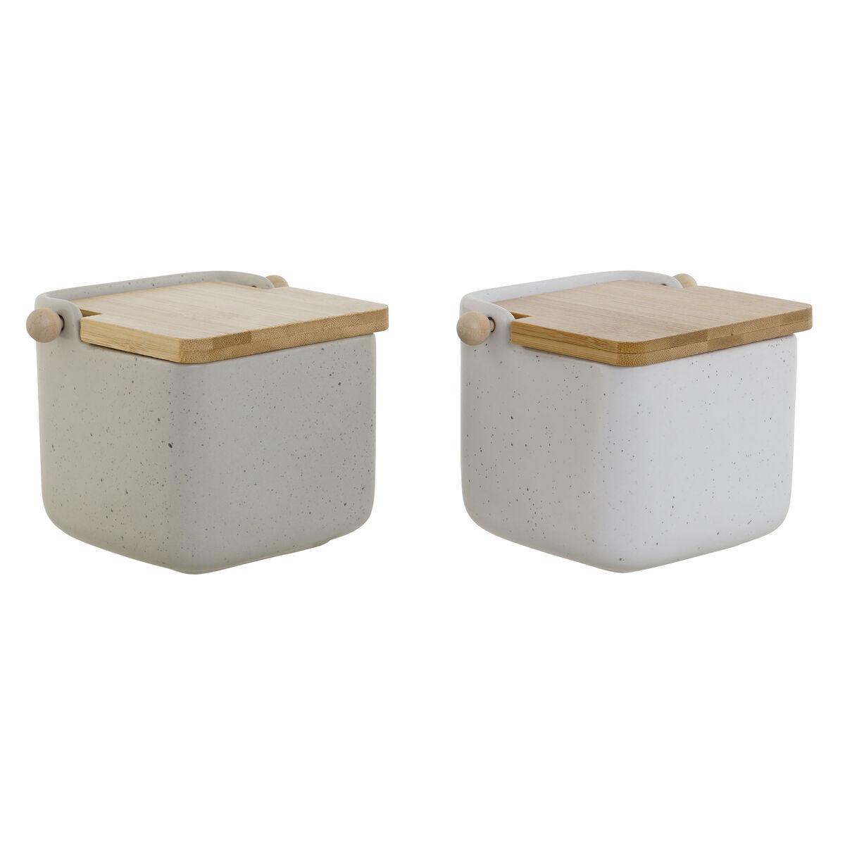 Saltbøsse Med Låg Home Esprit Hvid Beige Natur Bambus Dolomite Enheder