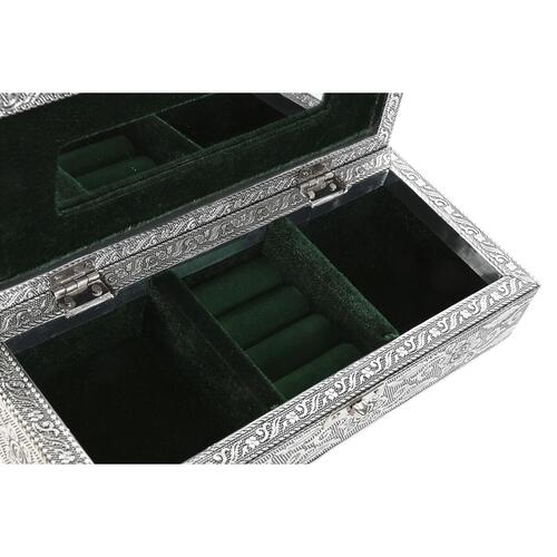 Smykkeskrin Home ESPRIT Grøn Sølvfarvet Træ Aluminium 22,5 x 10 x 6,5 cm