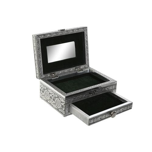 Smykkeskrin Home ESPRIT Grøn Sølvfarvet Træ Aluminium 17,5 x 12,5 x 8,5 cm