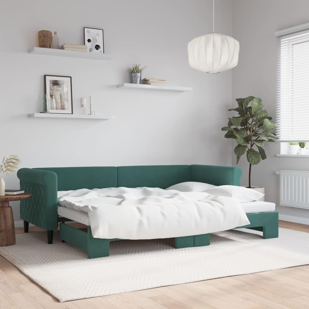 Daybed Velour Mørkegrøn - med udtræk / 80 x 200 cm