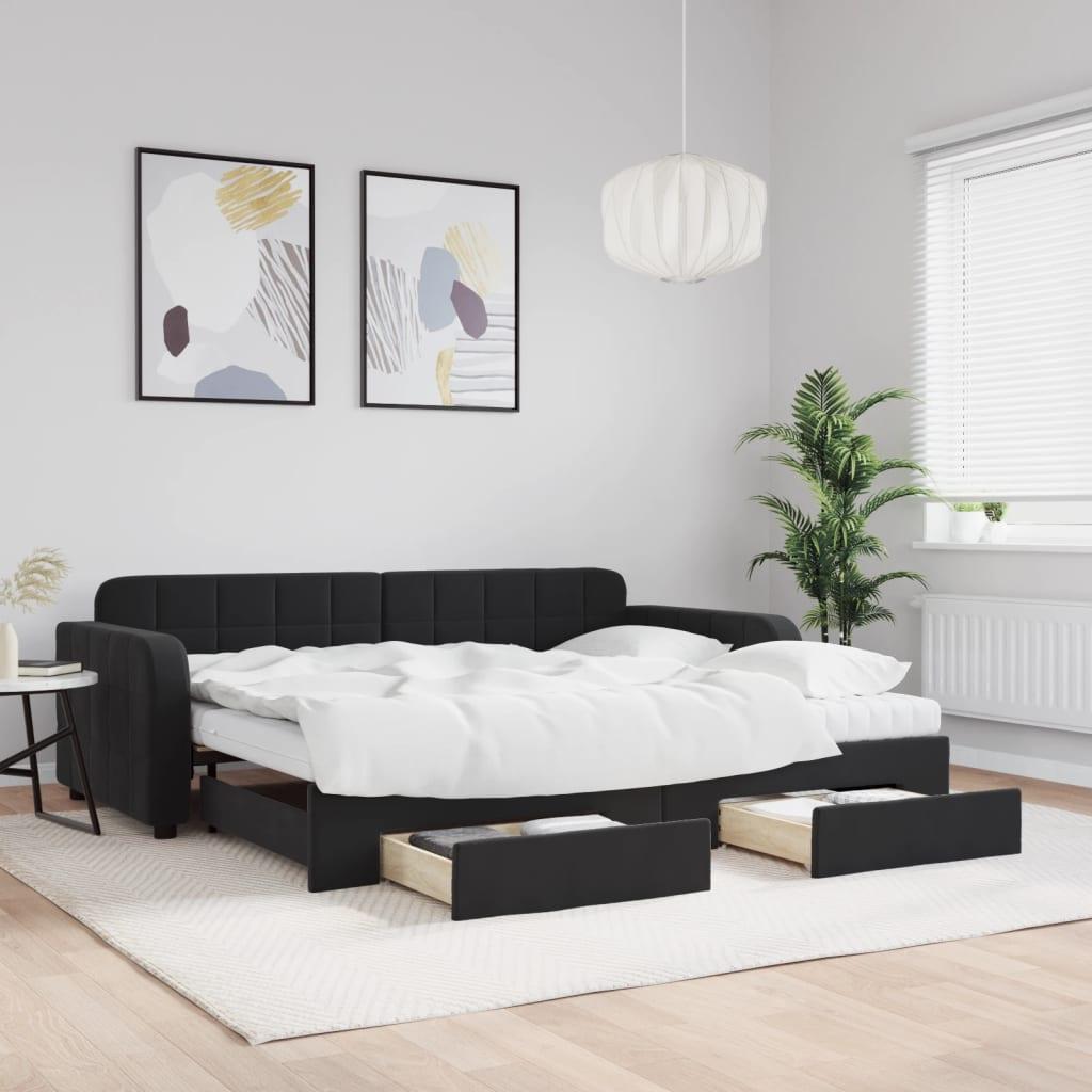 Daybed med udtræk og skuffer 90x200 cm velour sort billede