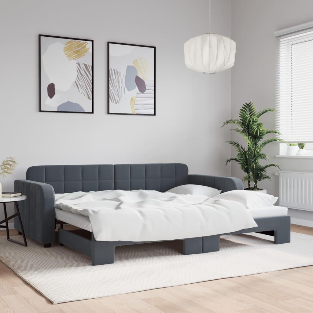Daybed Velour Mørkegrå - med udtræk / 90 x 200 cm