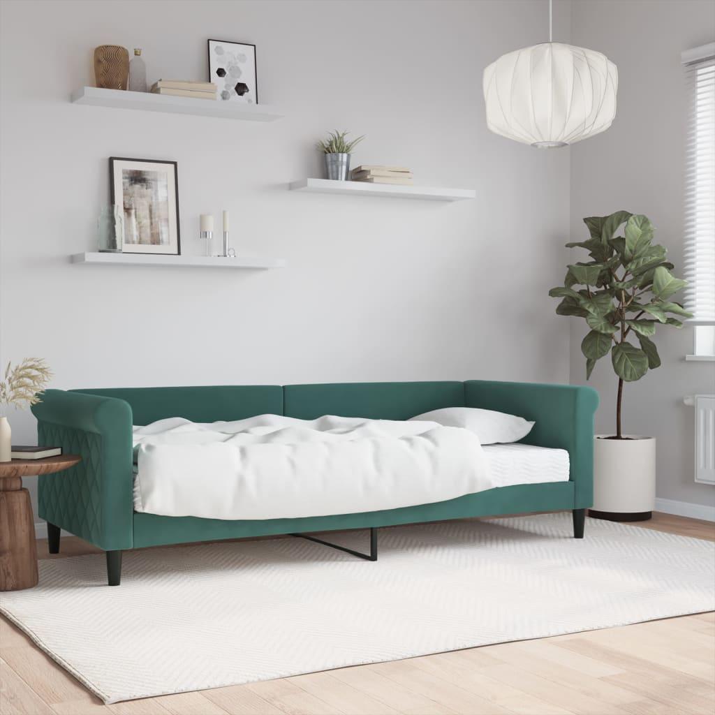 Daybed Velour Mørkegrøn - med madras / 80 x 200 cm