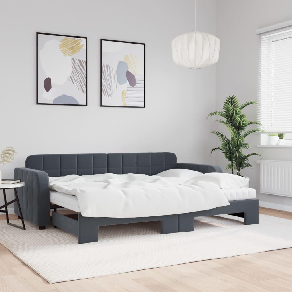 Daybed Med Udtræk Madras 80x200 Velour Mørkegrå