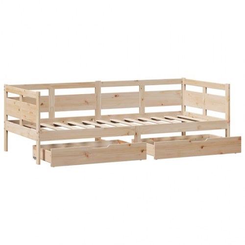 Dagseng med 2 skuffer 90 x 190 cm i massivt fyrretræ