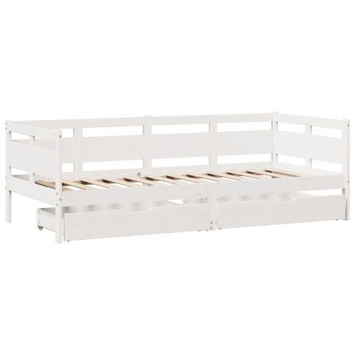 Dagseng med 2 skuffer 90 x 190 cm massivt fyrretræ - hvid