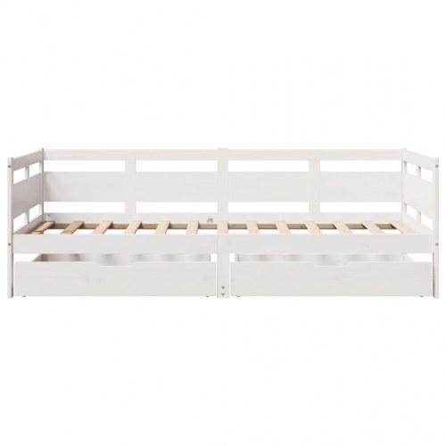 Dagseng med 2 skuffer 90 x 190 cm massivt fyrretræ - hvid