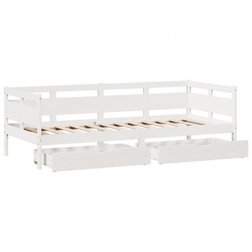 Dagseng med 2 skuffer 90 x 190 cm massivt fyrretræ - hvid