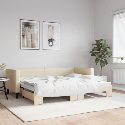 Dagseng med udtræk 80 x 200 cm i stof - cremefarvet