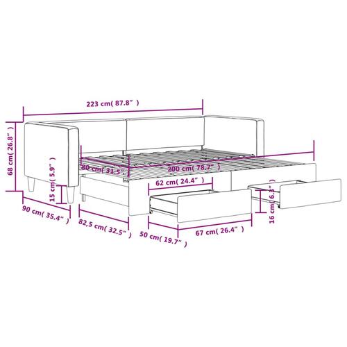 Daybed med udtræk og skuffer 80x200 cm stof cremefarvet