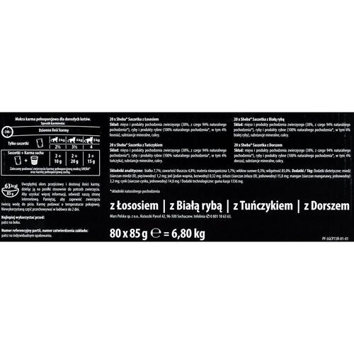 Kattemad Sheba Fine Flakes Laksefarvet Tun Fisk Torsk 80 x 85 g