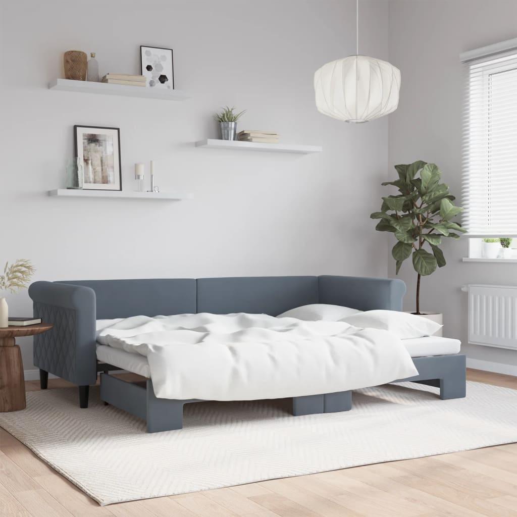 Daybed Velour Mørkegrå - med udtræk / 80 x 200 cm