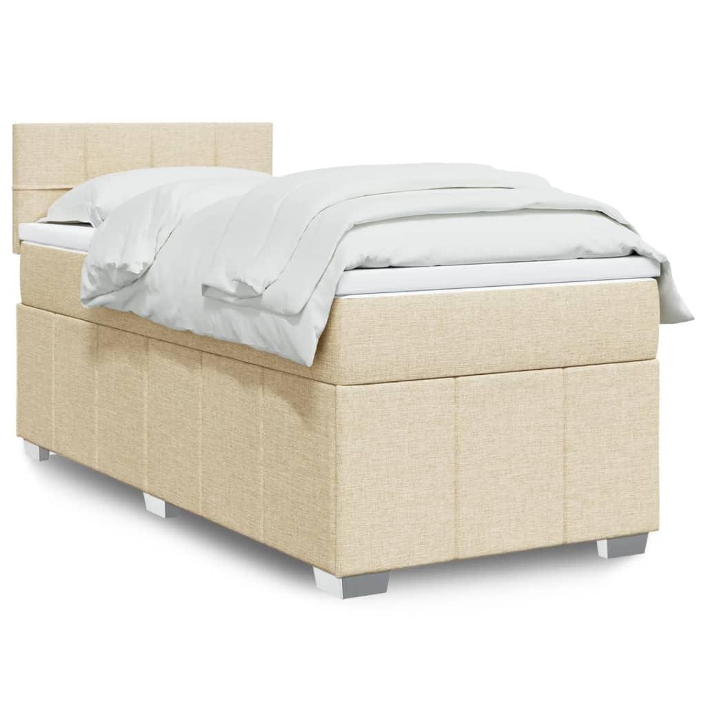 Kontinentalseng med madras og topmadras 90×190 cm - stof, cremefarvet