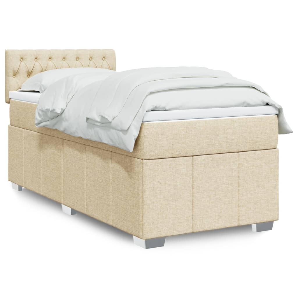 Kontinentalseng med madras og topmadras 90×190 cm - cremefarvet stof