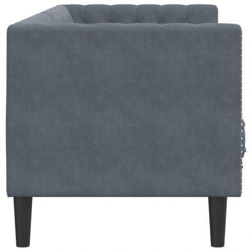 3-personers Chesterfield-sofa med bolsterpuder i mørkegrå velour