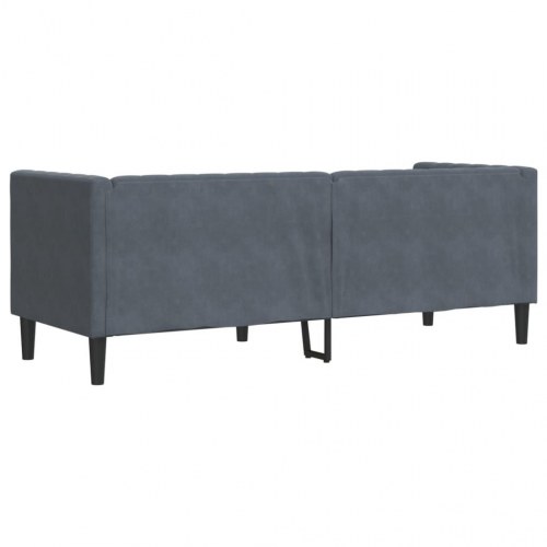 3-personers Chesterfield-sofa med bolsterpuder i mørkegrå velour