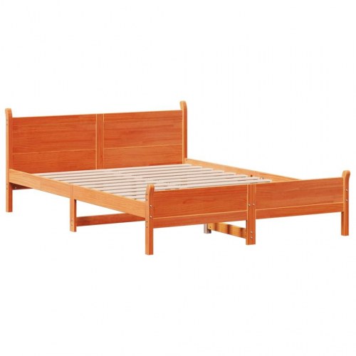 Sengeramme med sengegavl 135 x 190 cm massivt fyrretræ - gyldenbrun