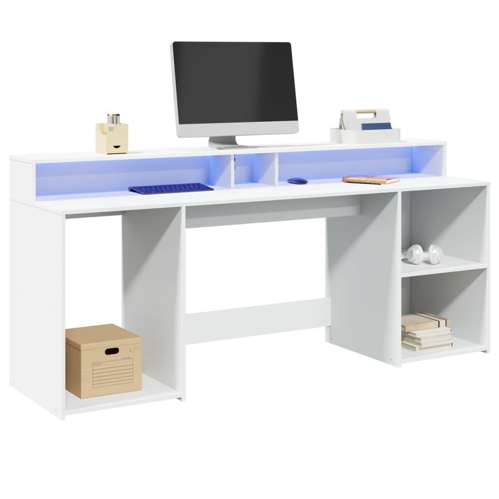 Skrivebord Med Led Lys 200x155x91 Cm Konstrueret Træ Hvid