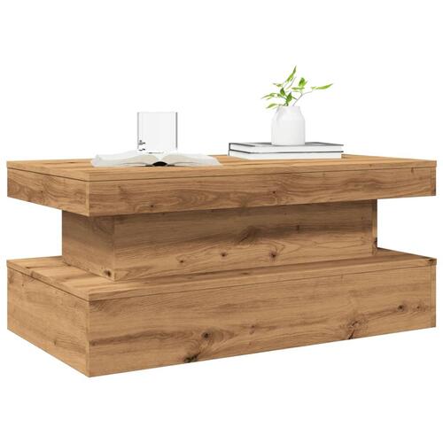 Sofabord med LED-lys 90x50x40 cm kunsteg