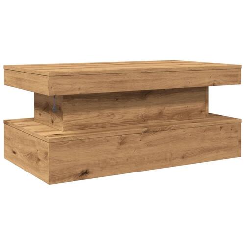 Sofabord med LED-lys 90x50x40 cm kunsteg