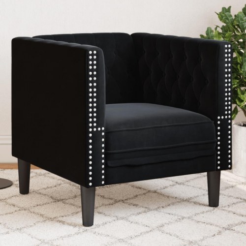 Chesterfield-sofastol fløjl sort