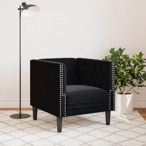Chesterfield-sofastol fløjl sort