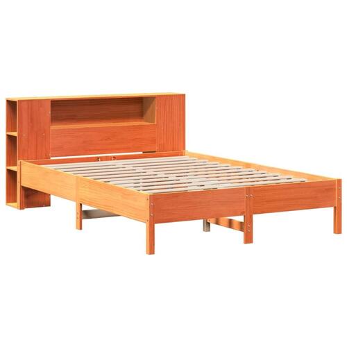 Seng med reol uden madras 135x190cm massivt fyrretræ gyldenbrun