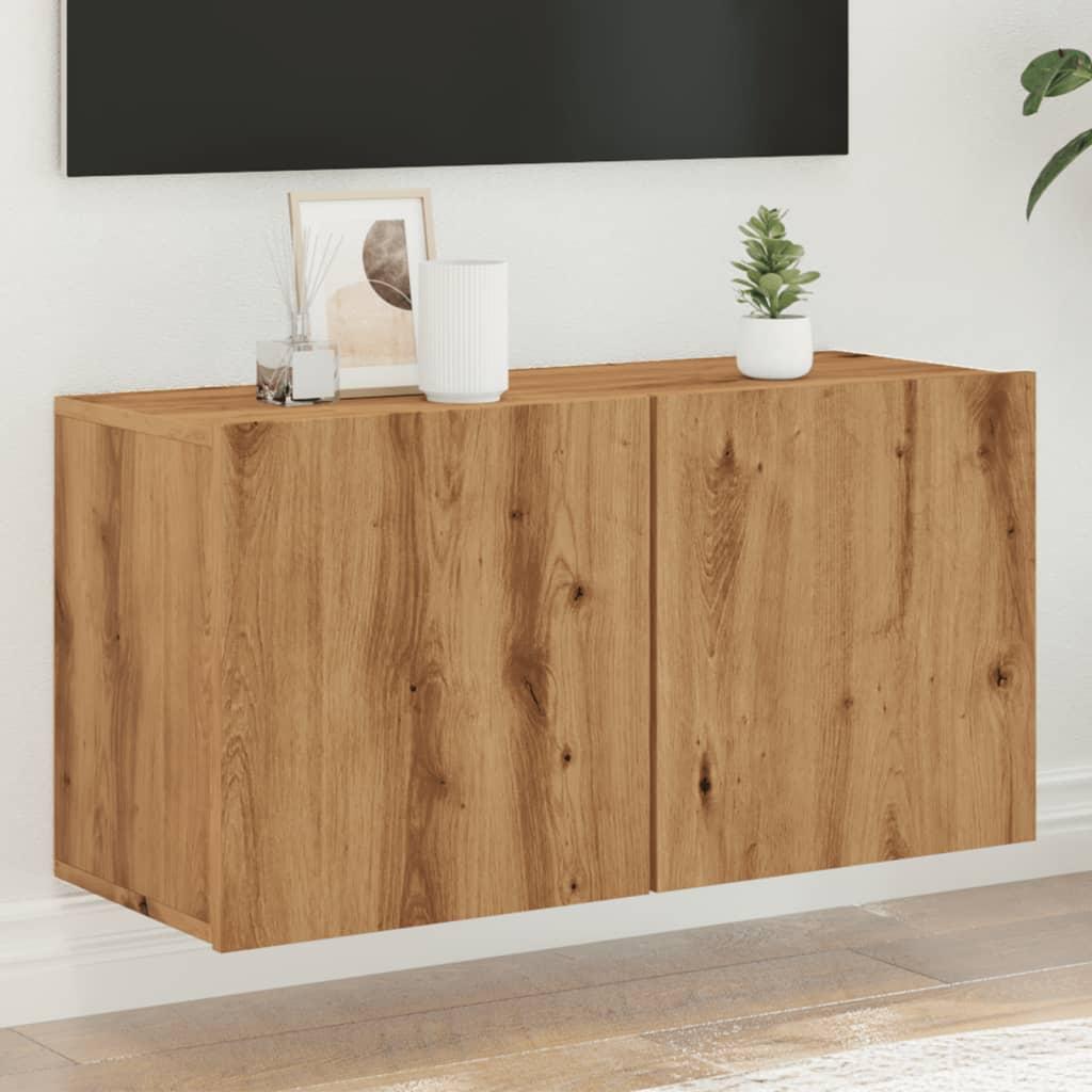 Væghængt Tv Bord 80x30x41 Cm Egetræslook