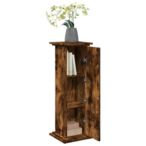 Piedestal med opbevaring 31x30x90 cm konstrueret træ røget eg