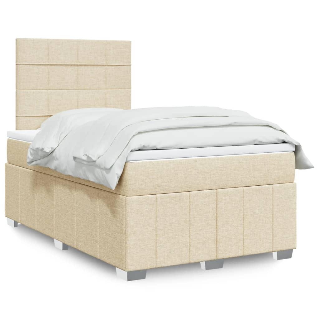 Kontinentalseng med madras og topmadras 120x190 cm - stof, cremefarvet