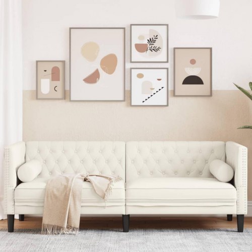 3-personers Chesterfield-sofa med bolsterpuder - cremefarvet