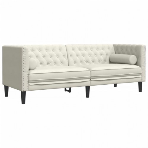 3-personers Chesterfield-sofa med bolsterpuder - cremefarvet