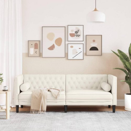 3-personers Chesterfield-sofa med bolsterpuder - cremefarvet