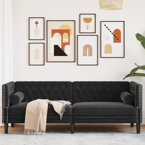 3-personers Chesterfield-sofa med bolsterpuder - sort