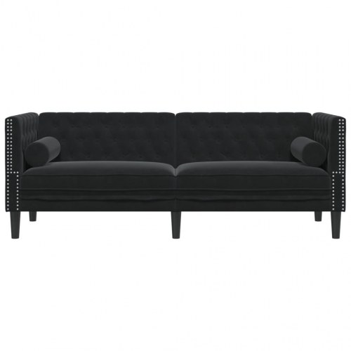 3-personers Chesterfield-sofa med bolsterpuder - sort