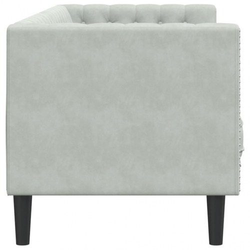 3-personers Chesterfield-sofa i velour med bolsterpuder - lysegrå