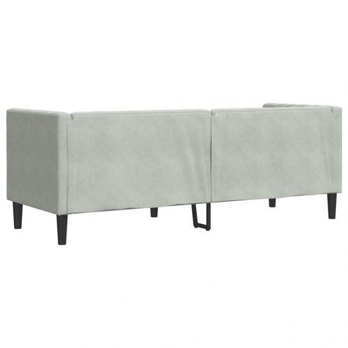 3-personers Chesterfield-sofa i velour med bolsterpuder - lysegrå