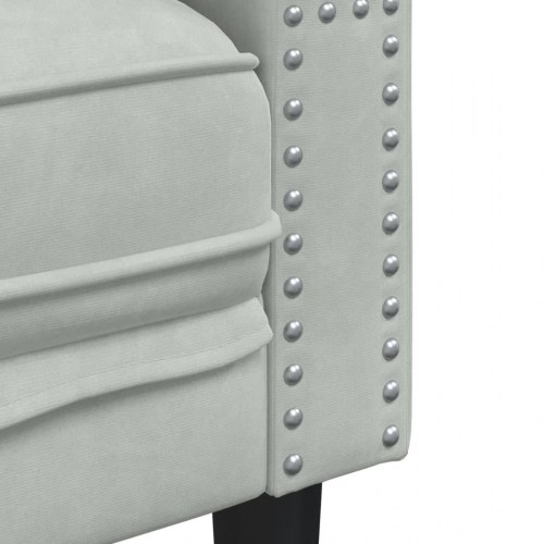 3-personers Chesterfield-sofa i velour med bolsterpuder - lysegrå