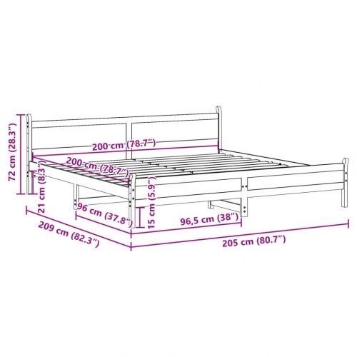 Sengeramme uden madras 200 x 200 cm i massivt fyrretræ - gyldenbrun