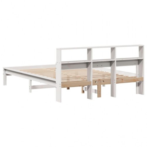 Seng med reol uden madras 120x200 cm massivt fyrretræ hvid