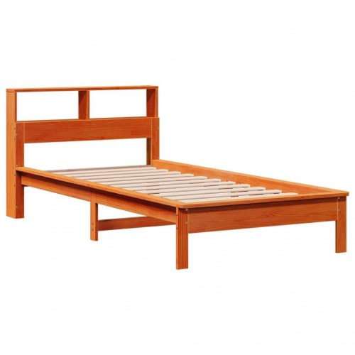 Seng med reol 90 x 190 cm i massivt fyrretræ - gyldenbrun
